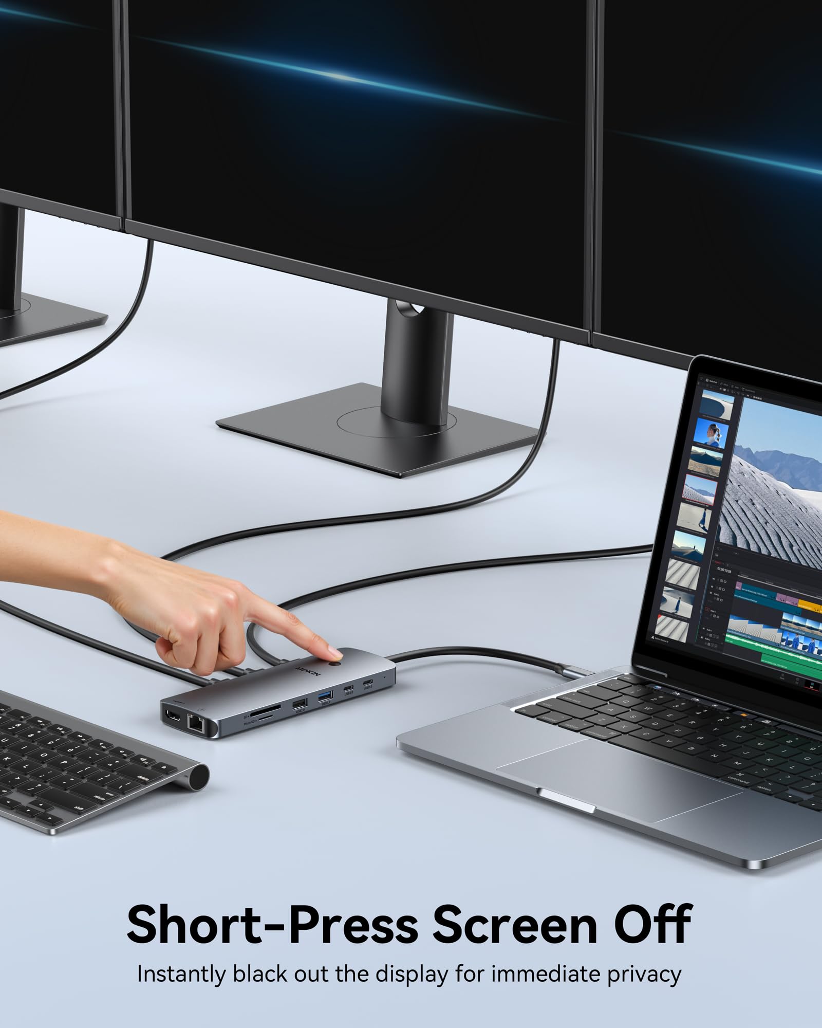 MOKiN Adattatore per docking station USB C triplo monitor per Windows, Dual HDMI 4K, DisplayPort, VGA, ricarica PD da 100 W, Gigabit Ethernet, 3 x USB 3.0, hub USB-C per laptop e Mac