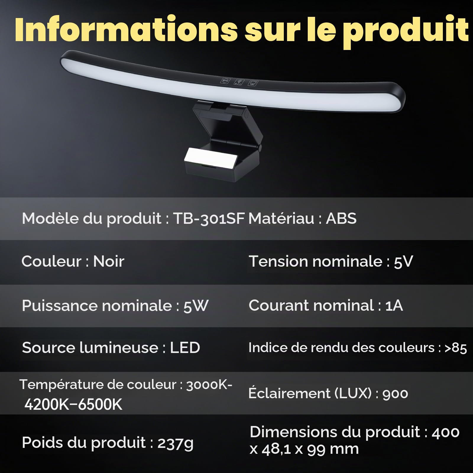ELUTENG Lampe Moniteur Incurvée 40 cm, Barre Lumineuse PC