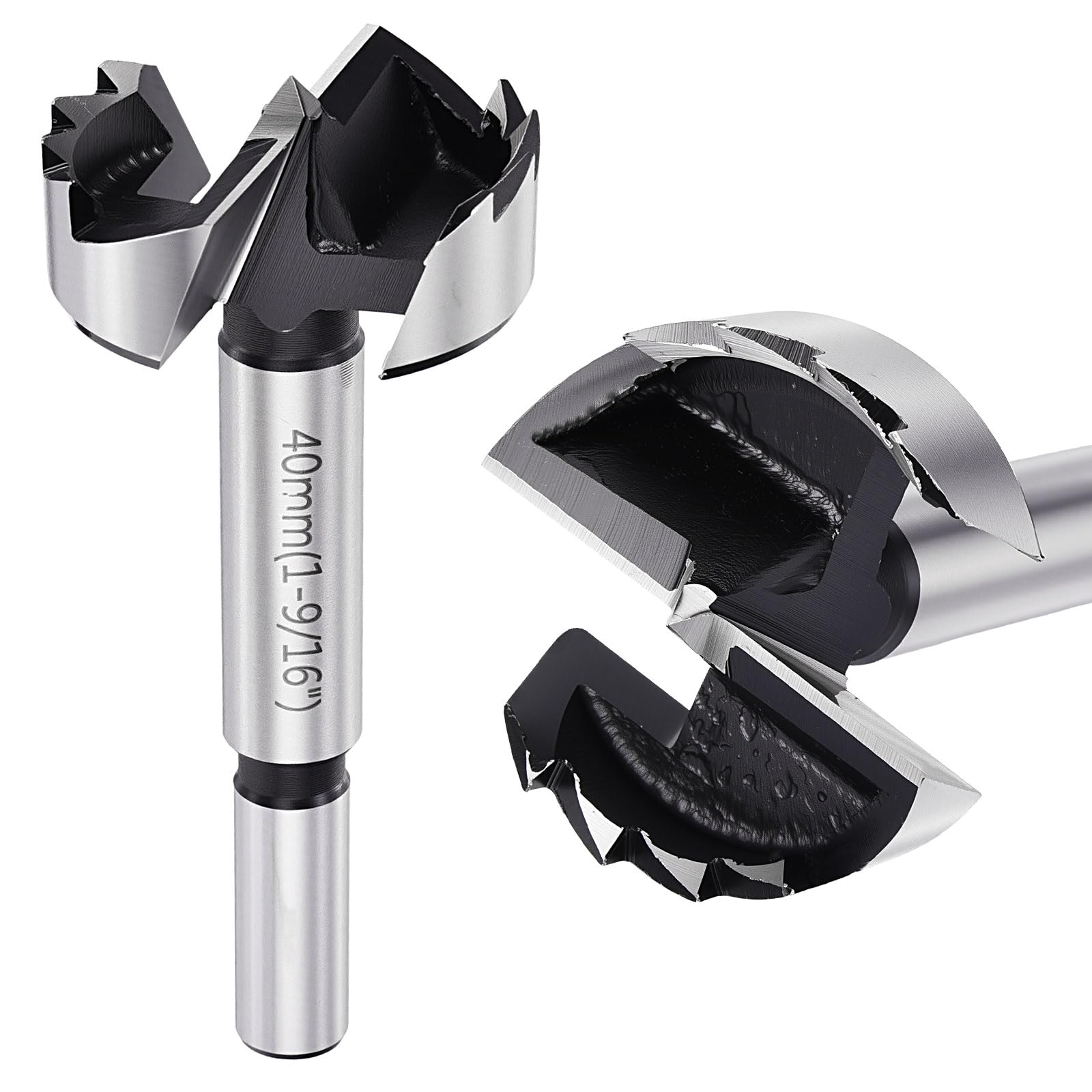 DTGN 40mm Forstner Drill Bit 1-9/16" - 1Pack - Good for Wood Plastic Plywood - Multi-Tooth Carbon Steel Woodworking Hole Saw Cutter with Round Shank - Silver