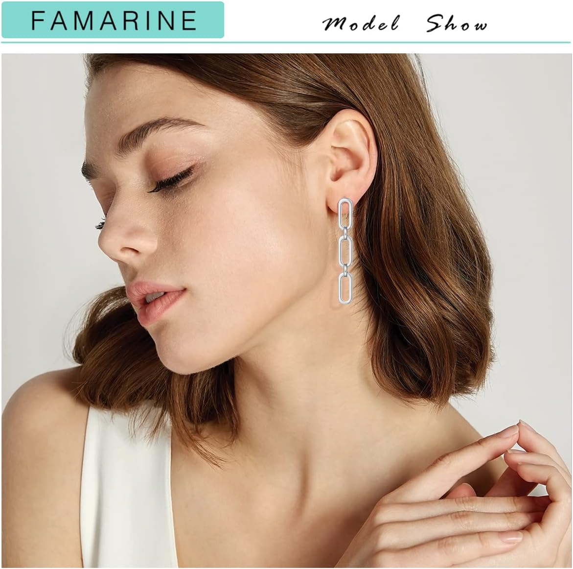 FAMARINE Gold Silver Chain Earrings Drop Dangle Earrings for Women - Image 3