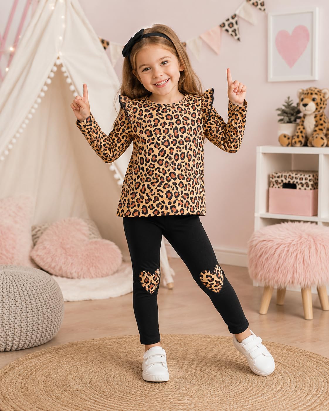 Conjunto de 2 piezas para niñas pequeñas, sudadera de unicornio con mangas con volantes, camiseta y leggings, conjunto de ropa escolar para niños