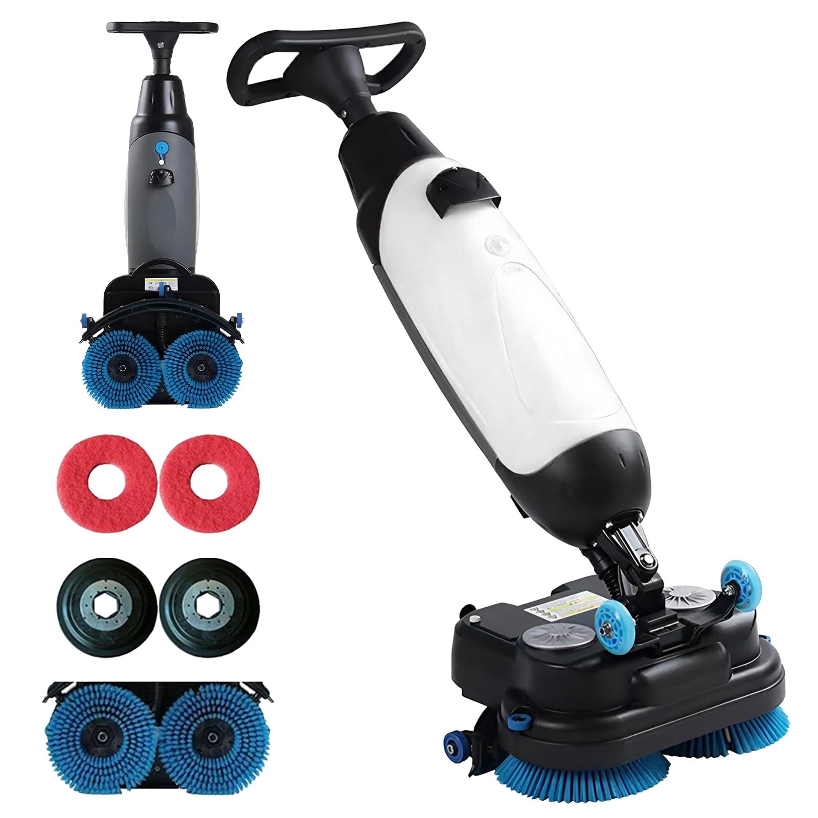 Lavasciuga Pavimenti Professionale, 240 Giri/Min, Lavapavimenti Elettrica Leggera, Con Larghezza Di Pulizia Di 17", Doppie Spazzole Rotanti, Testina Rotante a 360°, Copertura 1200 M²/H White