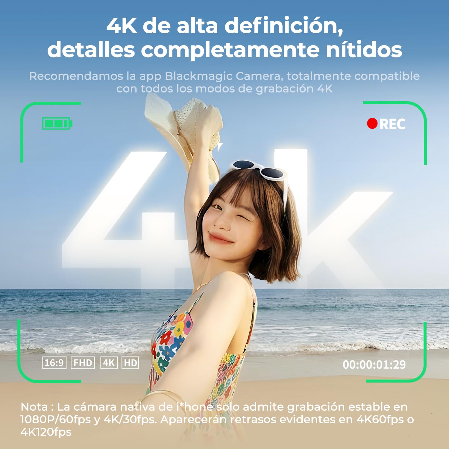 K&F CONCEPT Pantalla Selfie 5", Monitor magnético inalámbrico 4K/1080p para cámara Trasera, Alcance 50 m, P2P, Compatible iPhone & Samsung, para Creadores de Contenido