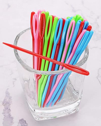 Miniatura 7 de Penta Angel 40 agujas de coser de plástico, 40 unidades, 3.5 pulgadas, grandes ojos Bodkin, bordado, agujas de tejer, para manualidades, 4 colores