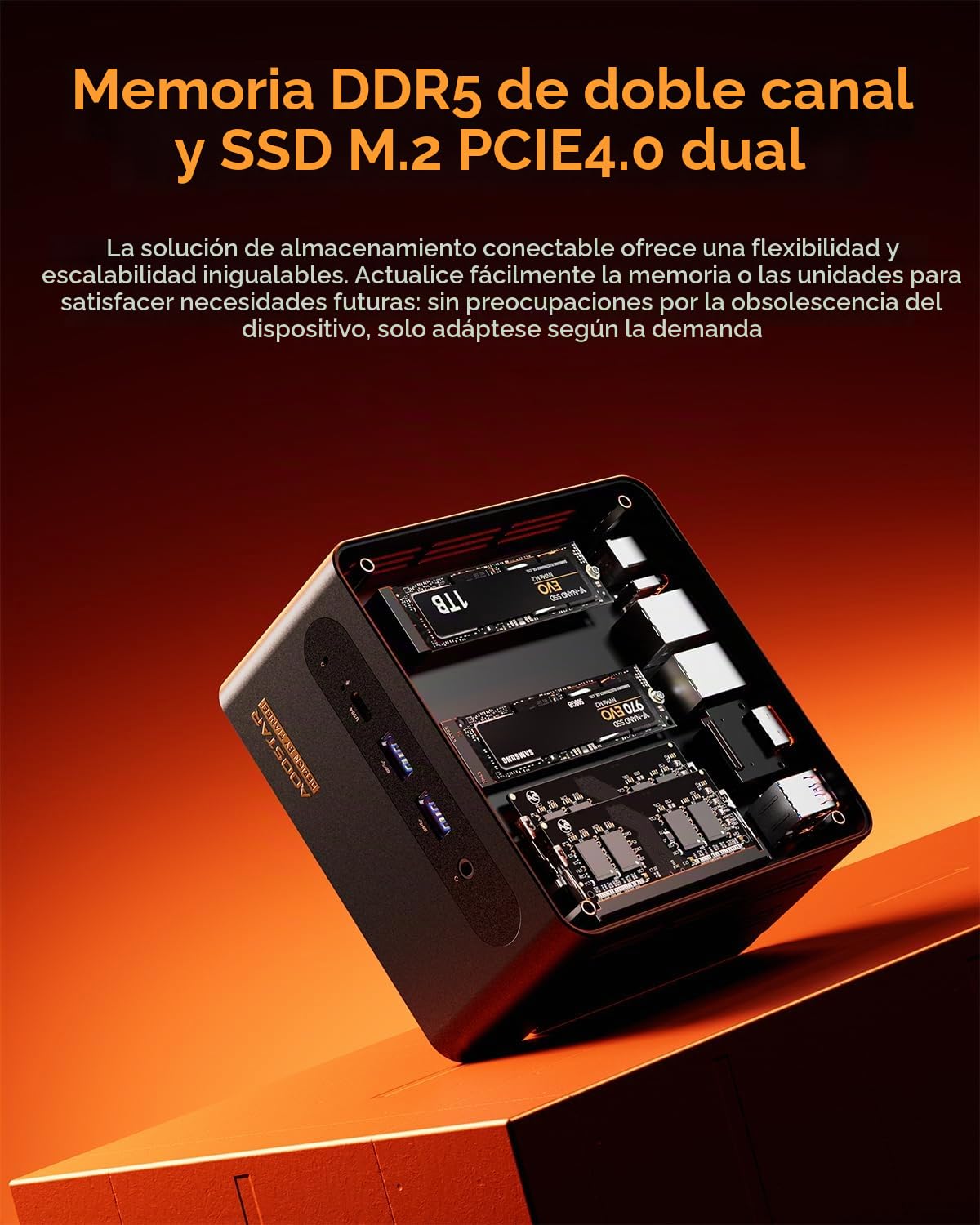 AOOSTAR G-Flip Mini PC Ryzen 7 H 255(hasta 4,9GHz), Mini Ordenador Barebone con Pantalla HD de 5" Sin RAM Sin M.2 SSD, Micro PC para Juegos OCuLink/4K HDMI/2xUSB4/2x2,5G LAN para Oficina, Hogar