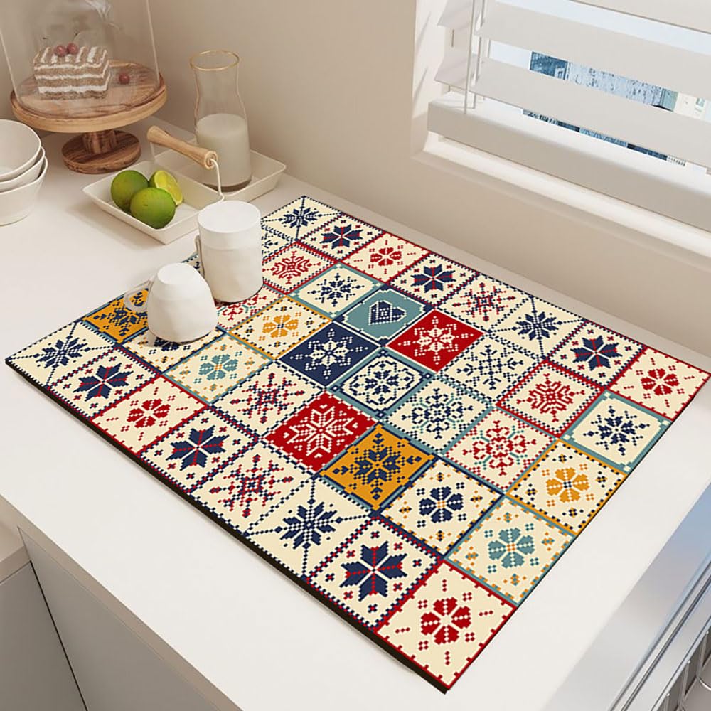 Odot Dish Drainer Mat, Moroccan Style Non Slip Washable Drainer Mat Dish Drying Mats for Kitchen, Nanofiber Diatomaceous Earth Multifunctional Drying Mat (Red,30x40cm)
