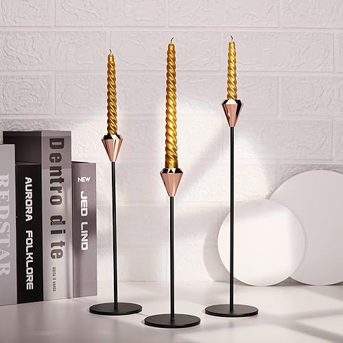 Miniatura 7 de Yoption Juego de 3 portavelas cónicos, portavelas decorativo para decoración de bodas, comedores, fiestas, manteles, se adapta a velas de 34