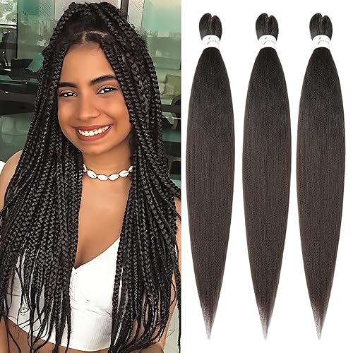 Vista 96 de Brown Braiding Hair 26 Inch Pre stretched Braiding Hair Extensions Yaki Braids Hair Hot Water Setting Synthetic Hair Colored Braiding Hair Pre 30#