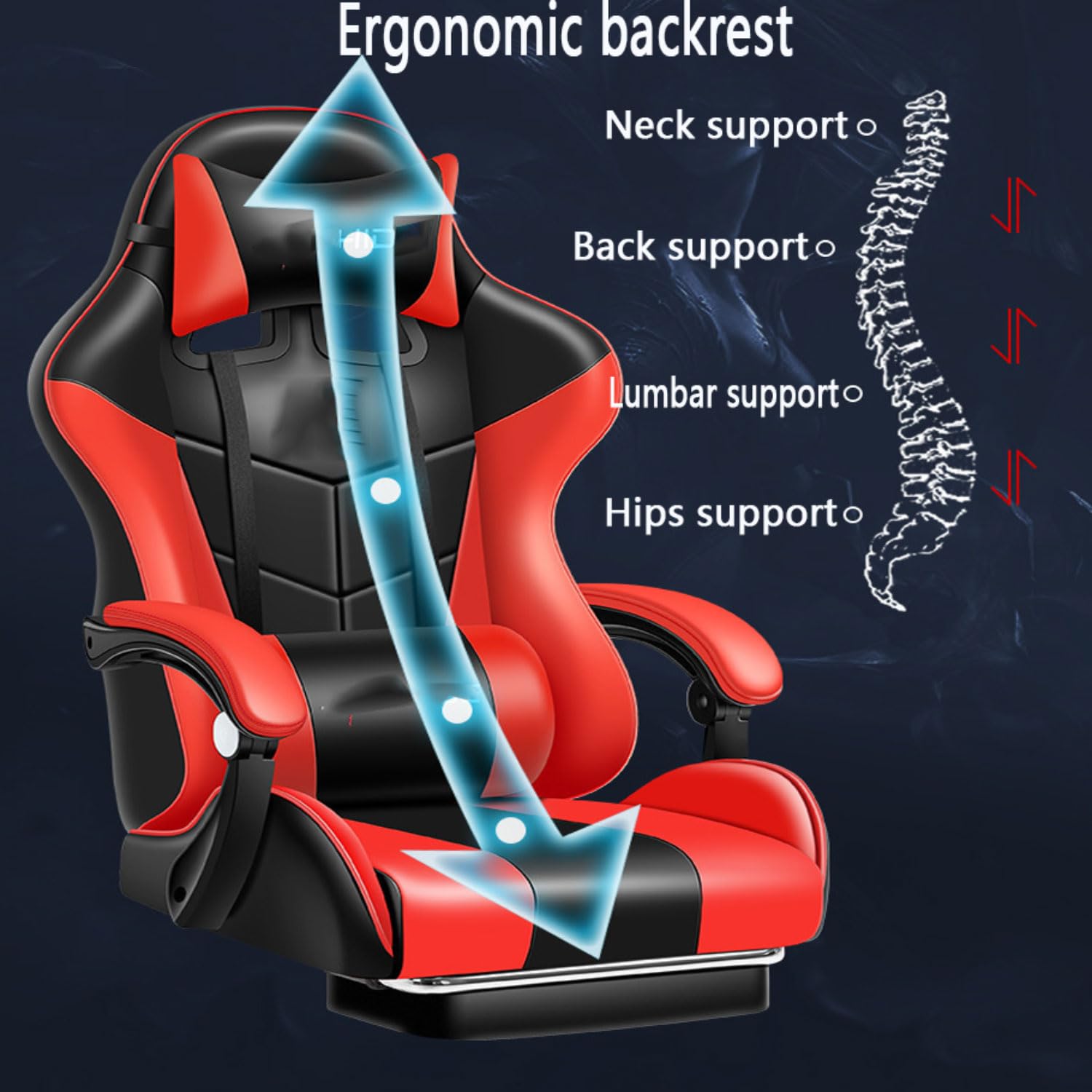 Chaise de bureau ergonomique à dossier haut avec soutien lombaire, accoudoirs réglables, coussin confortable pour bureau à domicile