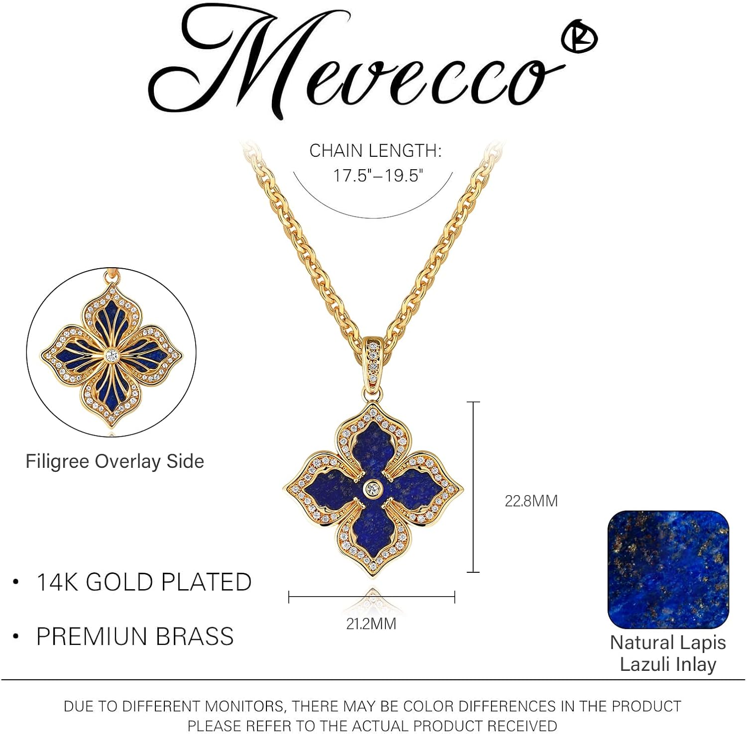 MEVECCO Gold Four Leaf Clover Necklace for Women 14K Gold Plated Clover Pendant Necklace Double Side With Diamond Vintage Filigree Flower Necklace Gift - Image 5