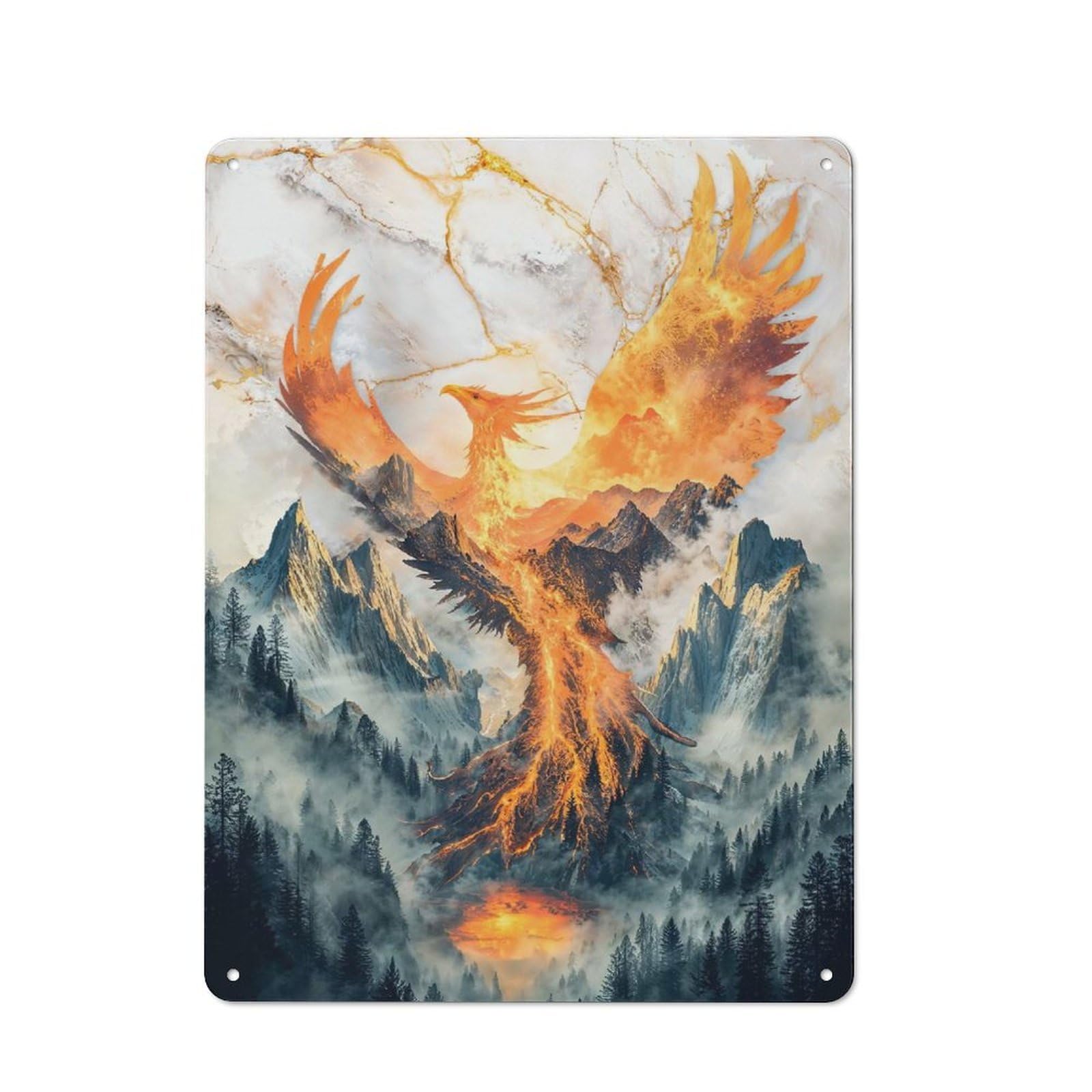 Junmoney Phoenix’s Rebirth Tin Sign With Design 40X30cm, Weathered Look Industrial Wall Art For Workshop, Basement, Shed Or Games Room