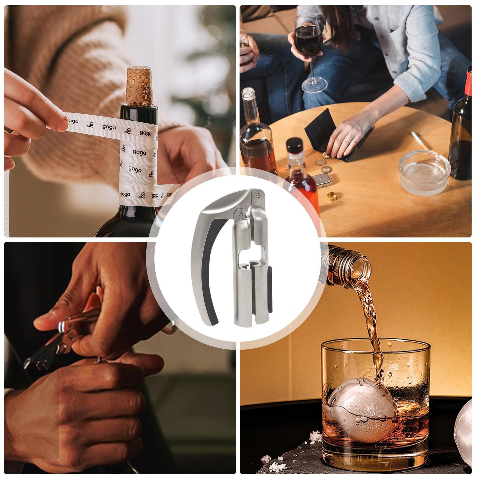 Champagne Opener Tool, Wine Cork Puller, Ergonómico Mango Grip, Easy Twist Extraction Device, Home Kitchen, Bartender Service, and Special Celebration Events 5,51 x 2,76 x 1,34 pulgadas
