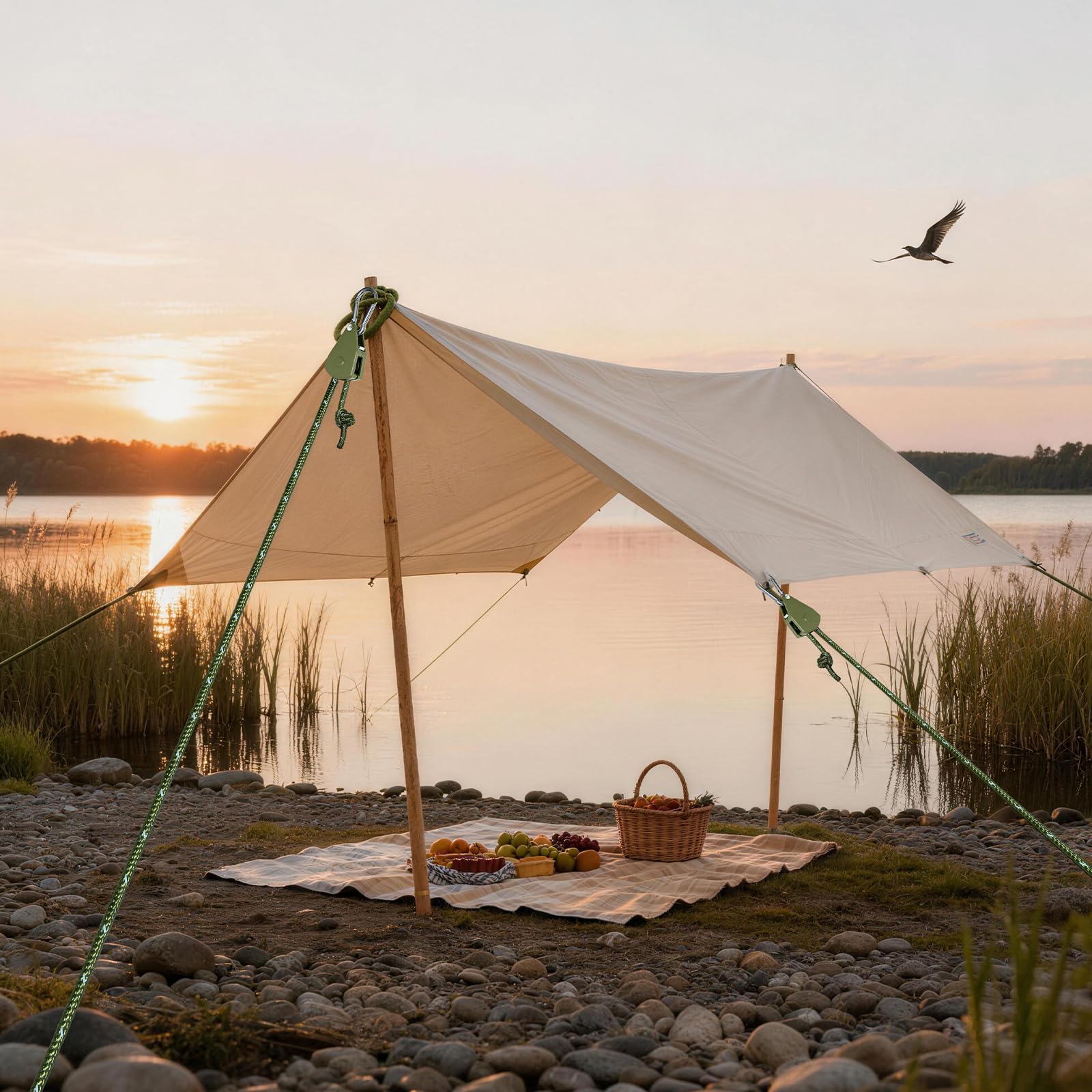 ZZ-TMS Camping-Seil, Spannseile mit Ratschensystem, 6 Stück, Armeegrün, 4 mm x 4 m, 6 Stück