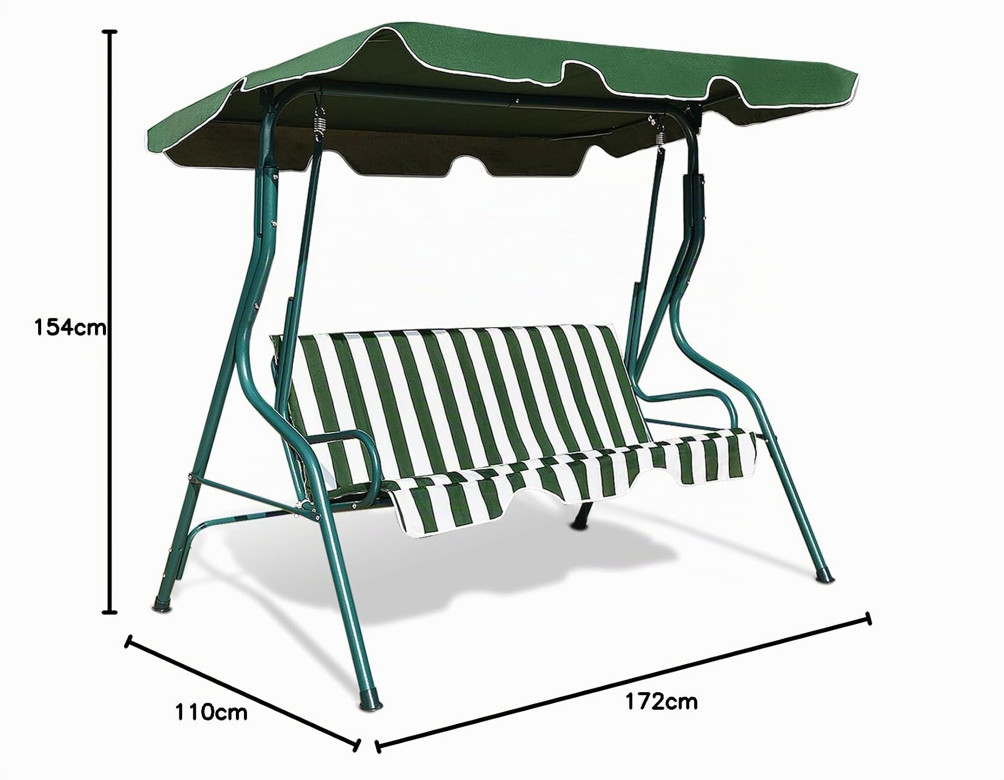 FANTASK Balancín con toldo Ajustable, Columpio de jardín de 3 plazas, para jardín, terraza y Patio Trasero, 172 x 110 x 154 cm, Color Verde y Blanco