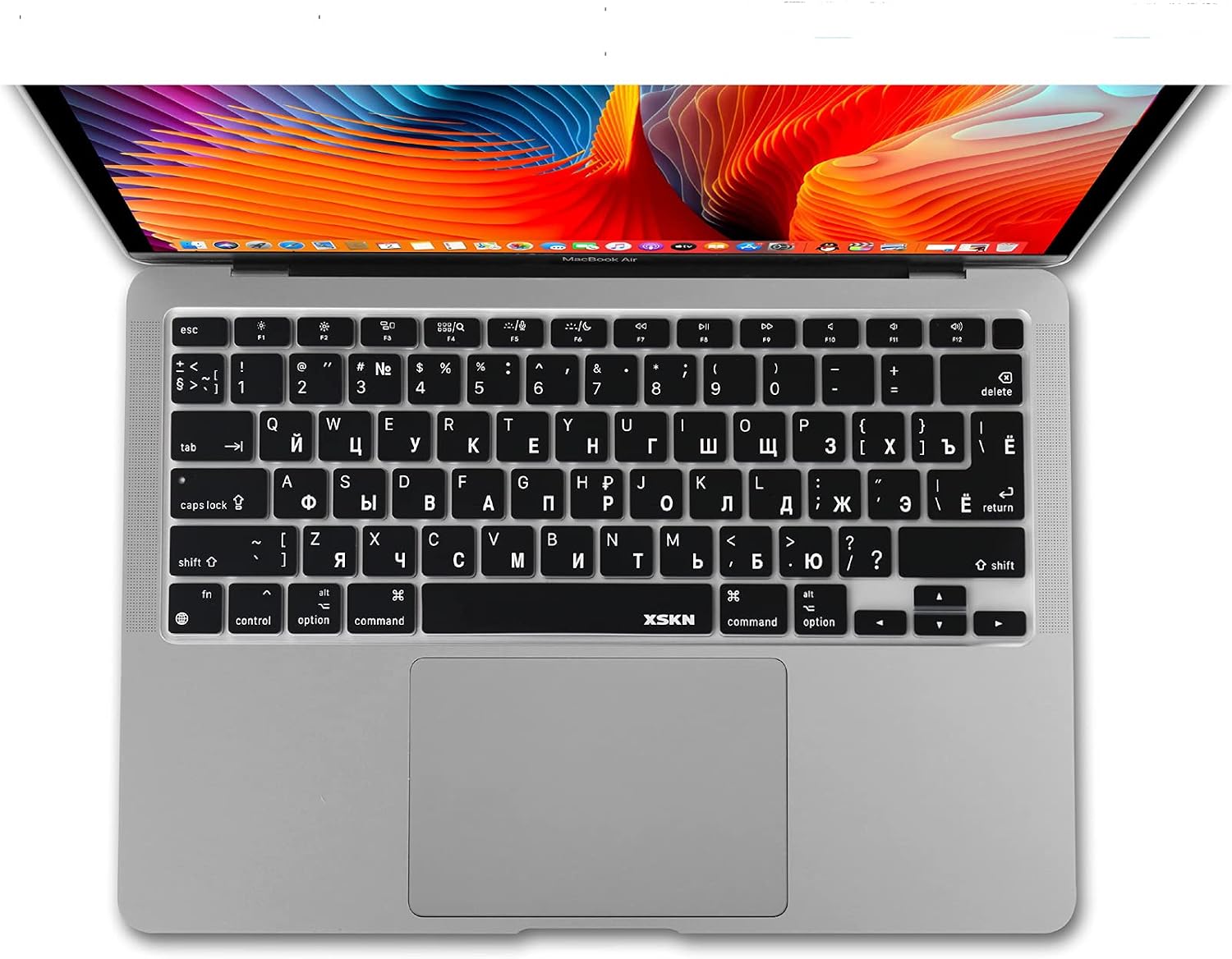 XSKN Shortcut Function and Language Series Silicone Keyboard Cover Skin for 2020 Released New MacBook Air 13.3 inch with Touch ID A2179 A2337 M1 Chip (US EU Common Version Russian Black), K-361