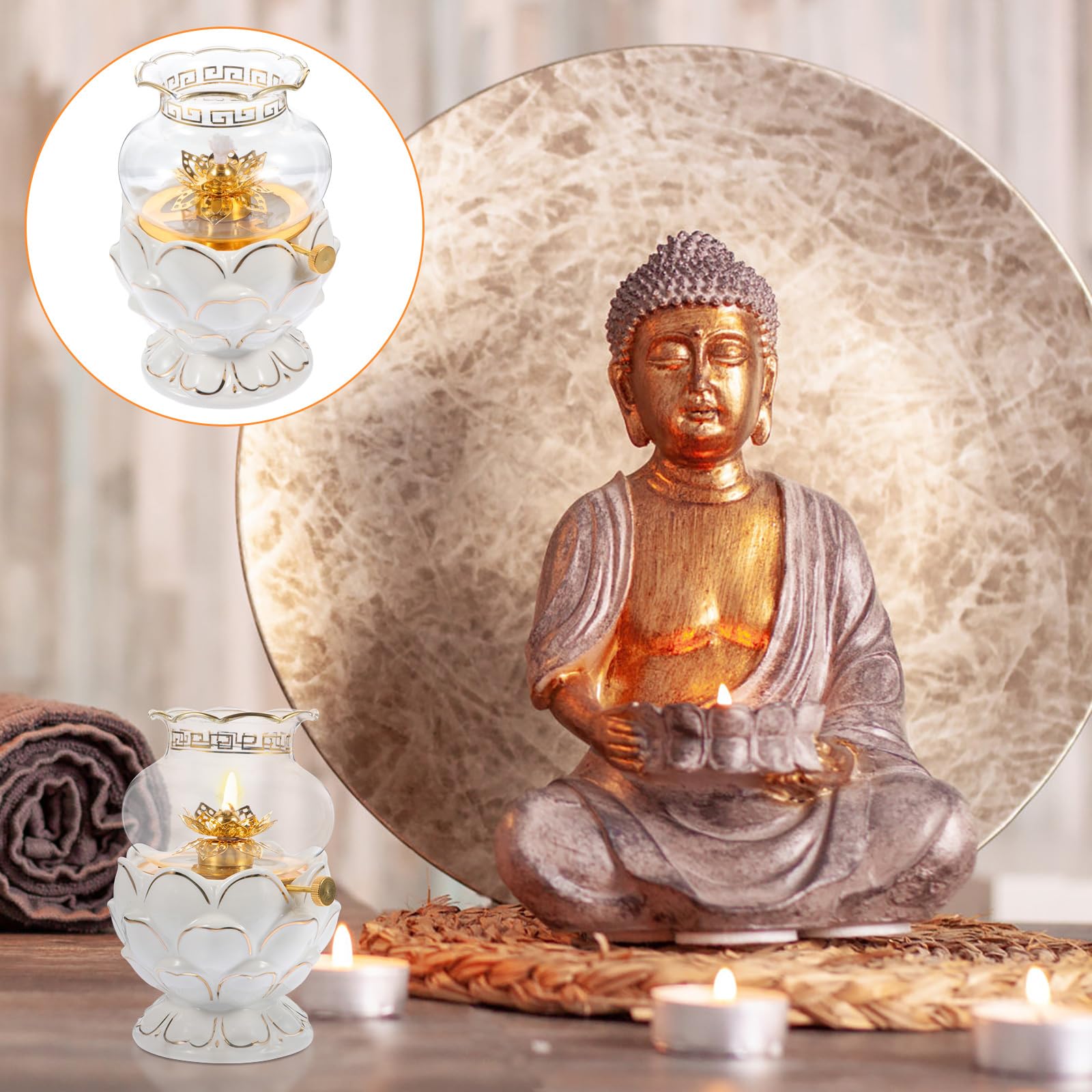 Amazon.co.jp : NUOBESTY 灯油ランプ ロータス 蓮花 仏具 仏壇 オイル