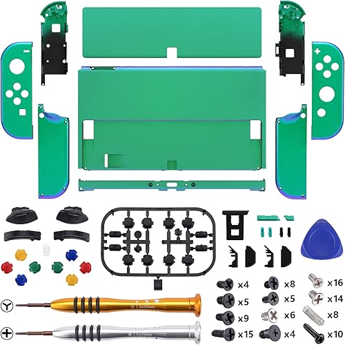 Miniatura 3 de eXtremeRate Chameleon - Juego completo de carcasa para Nintendo Switch OLED placa trasera de consola de repuesto y soporte de metal carcasa y