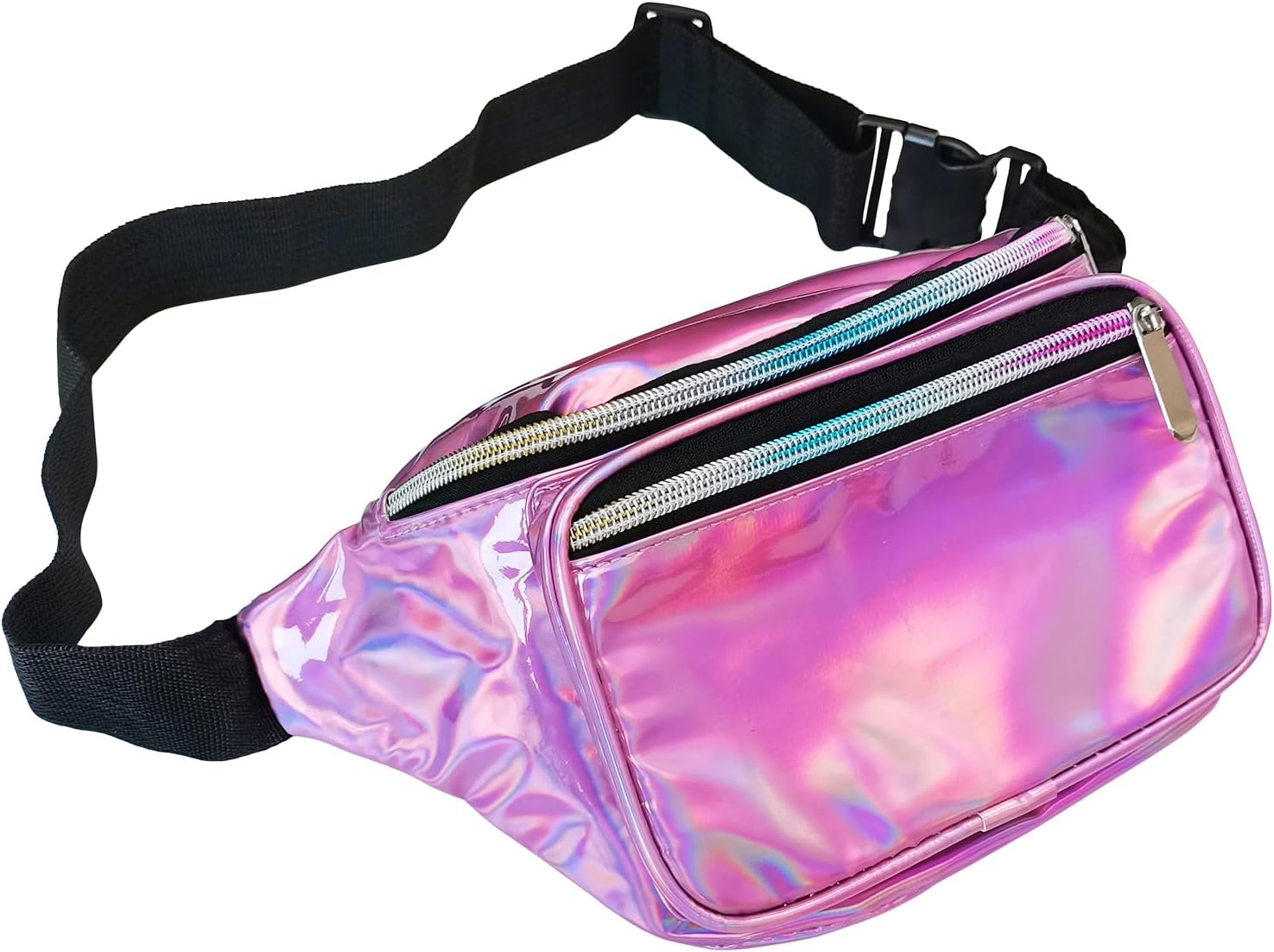 Holographic Fanny Pack,Waist Pack for Women Men, Festival Party Rave Shiny Fashion Waist Bag for Travel Hiking Camping Sport, 90s Accessories(Purple)