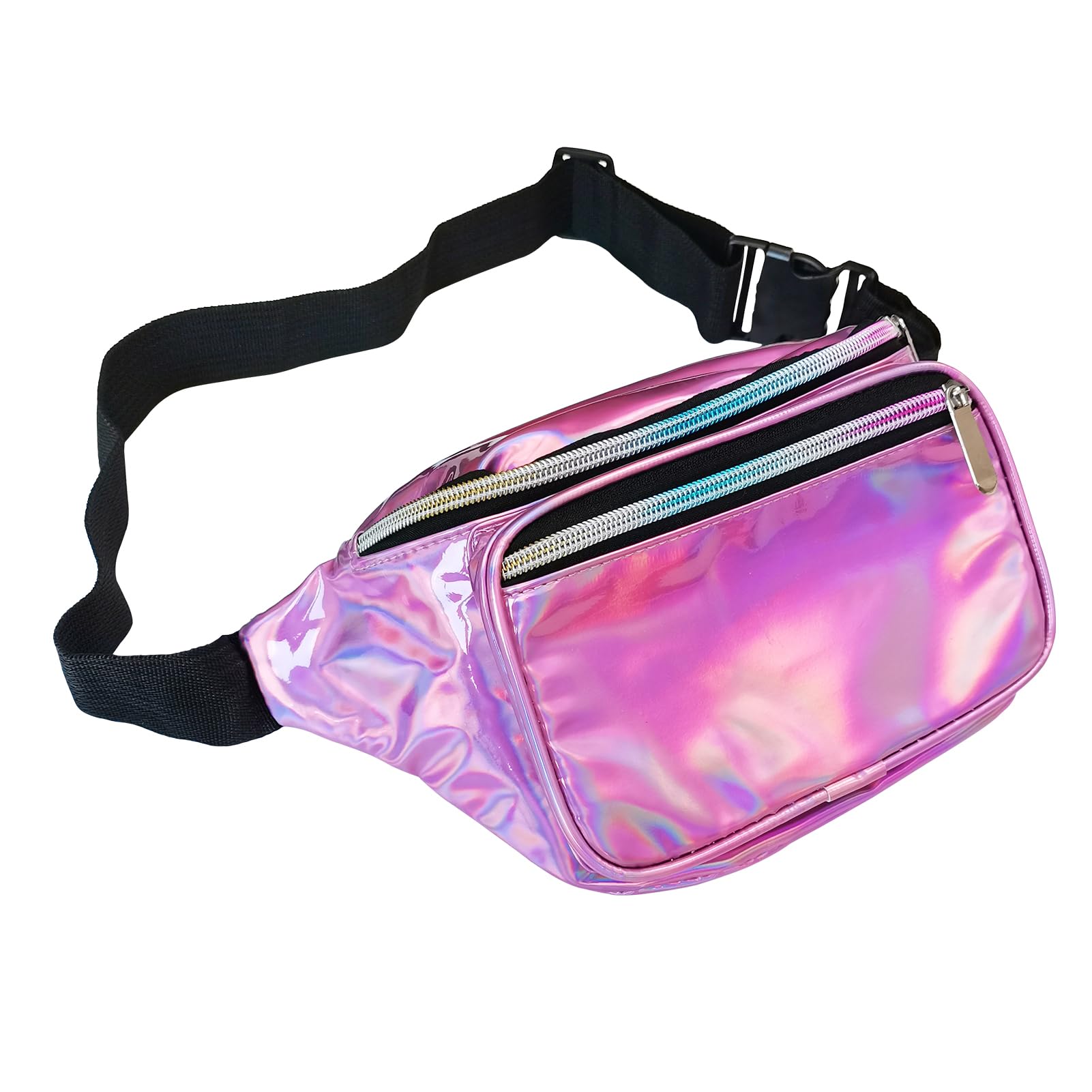 Holographic Fanny Pack,Waist Pack for Women Men, Festival Party Rave Shiny Fashion Waist Bag for Travel Hiking Camping Sport, 90s Accessories(Purple)