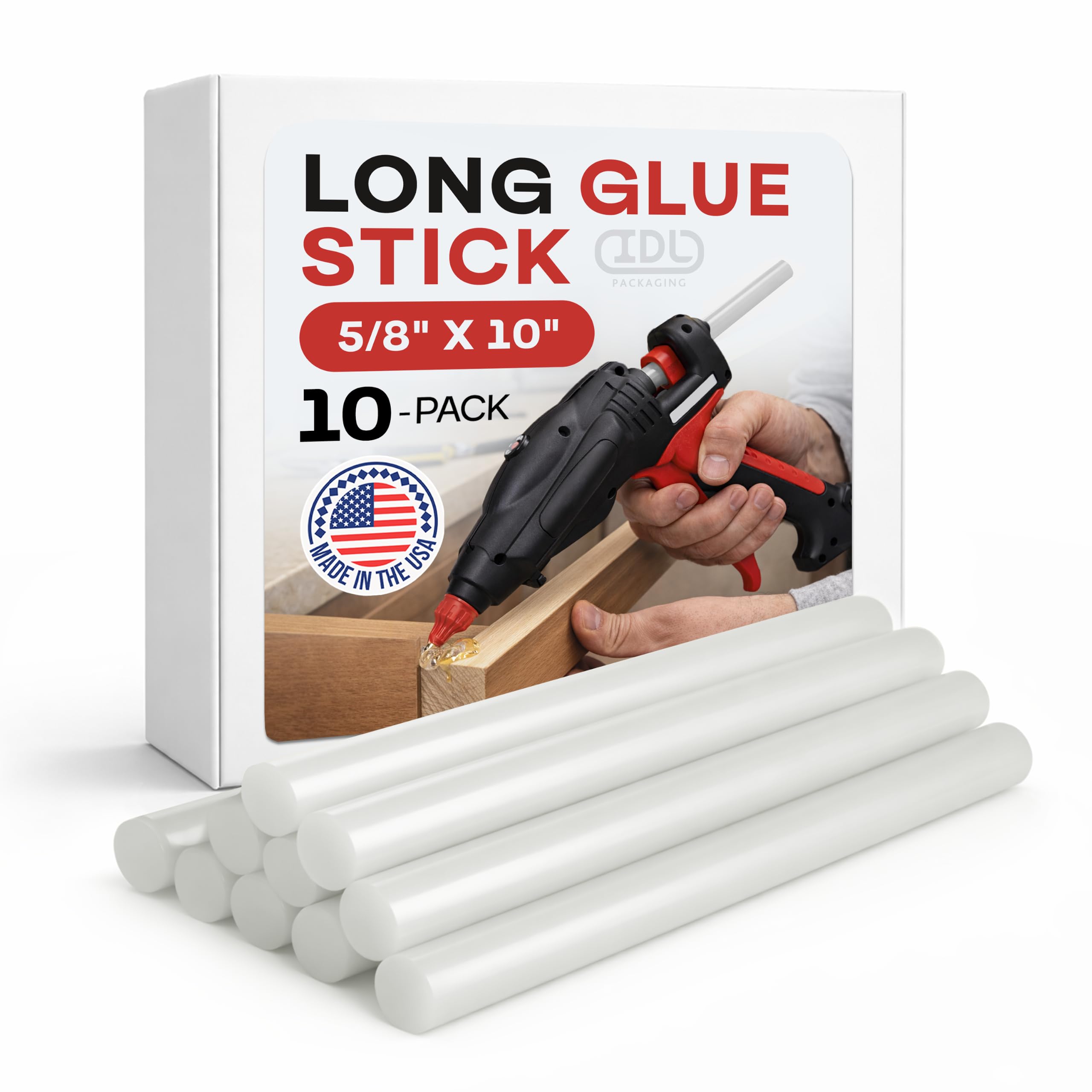 IDL Packaging Lot de 10 bâtons de colle chaude pour pistolets à colle, transparents – Résistance supérieure pour bois, métal, plastique, verre, carrelage, carton, maçonnerie
