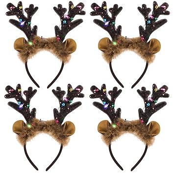 Lurrose 4pcs Christmas Hair Hoop LED Light Up Headband Christmas Antler Headwear Christmas Headdress Hair Decoration Xmas Hair Accessories for Woman Kids