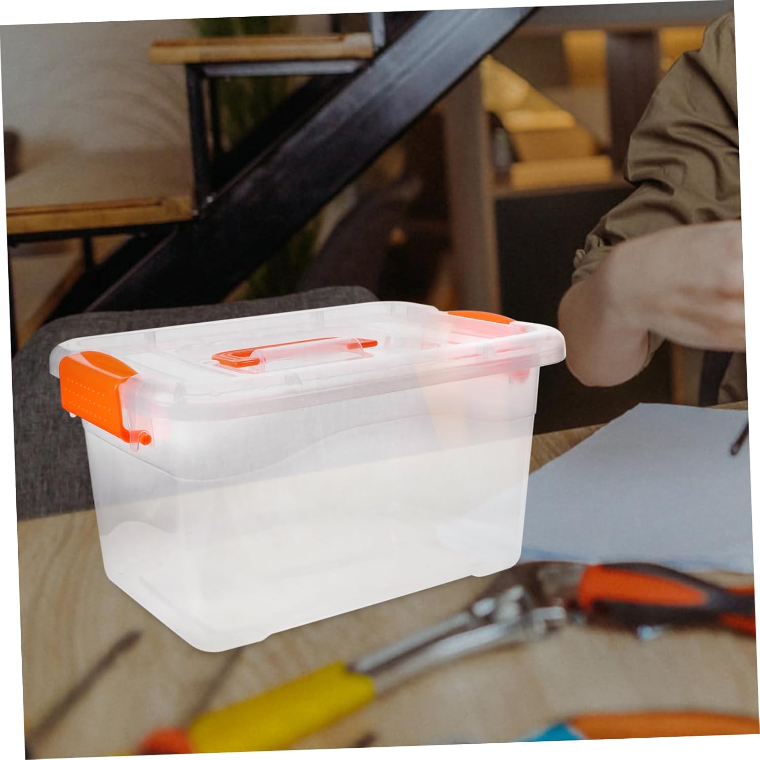 6pcs Portable Clear Storage Bins Handles Stackable Containers for Home Office and Kitchen Organization