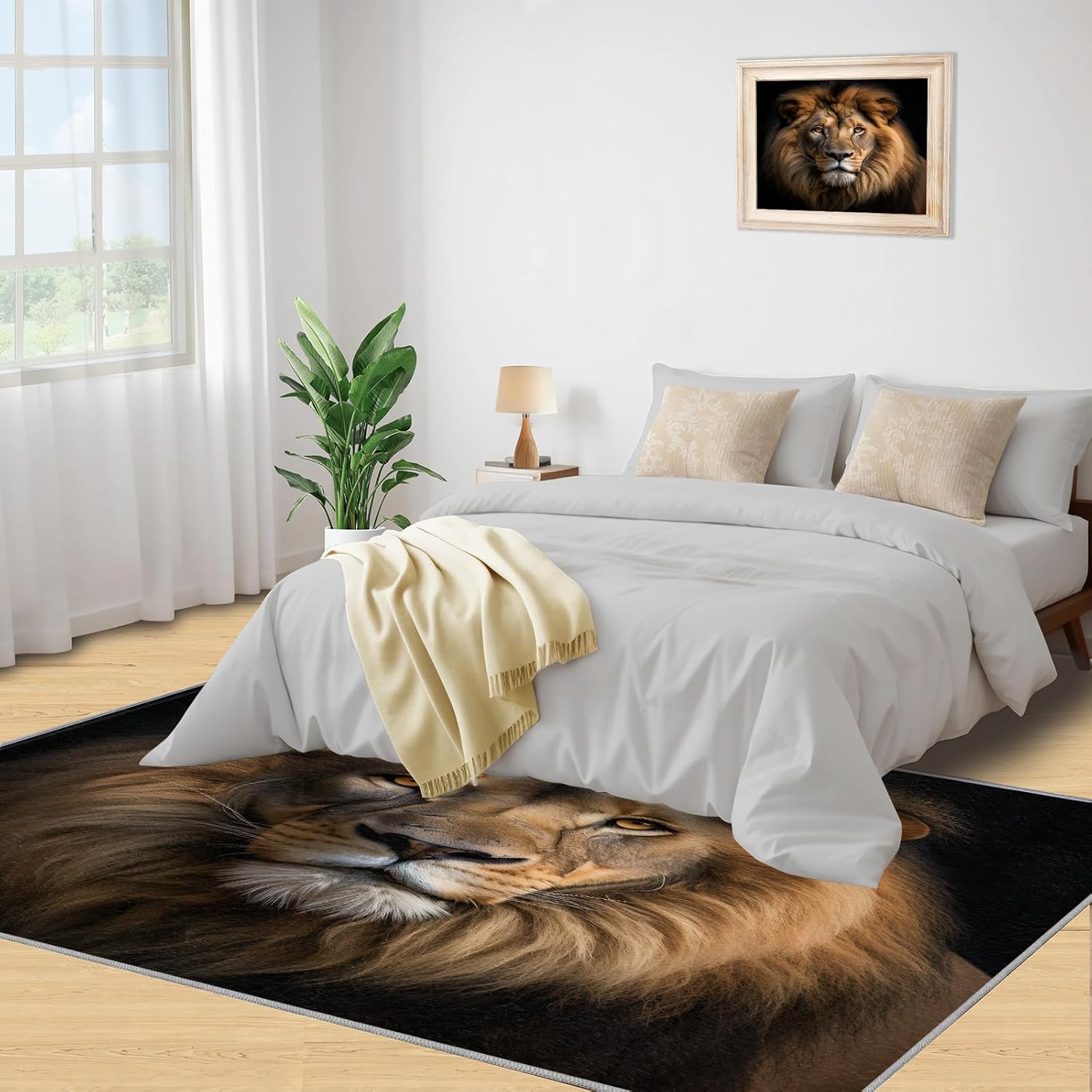 Modern Lion Rugs for Entryway, Lion Vintage Indoor Rugs 2x3, Animal Themed Area Rug, Lion Print Kitchen Rugs Non Slip Washable Rugs for Bedroom