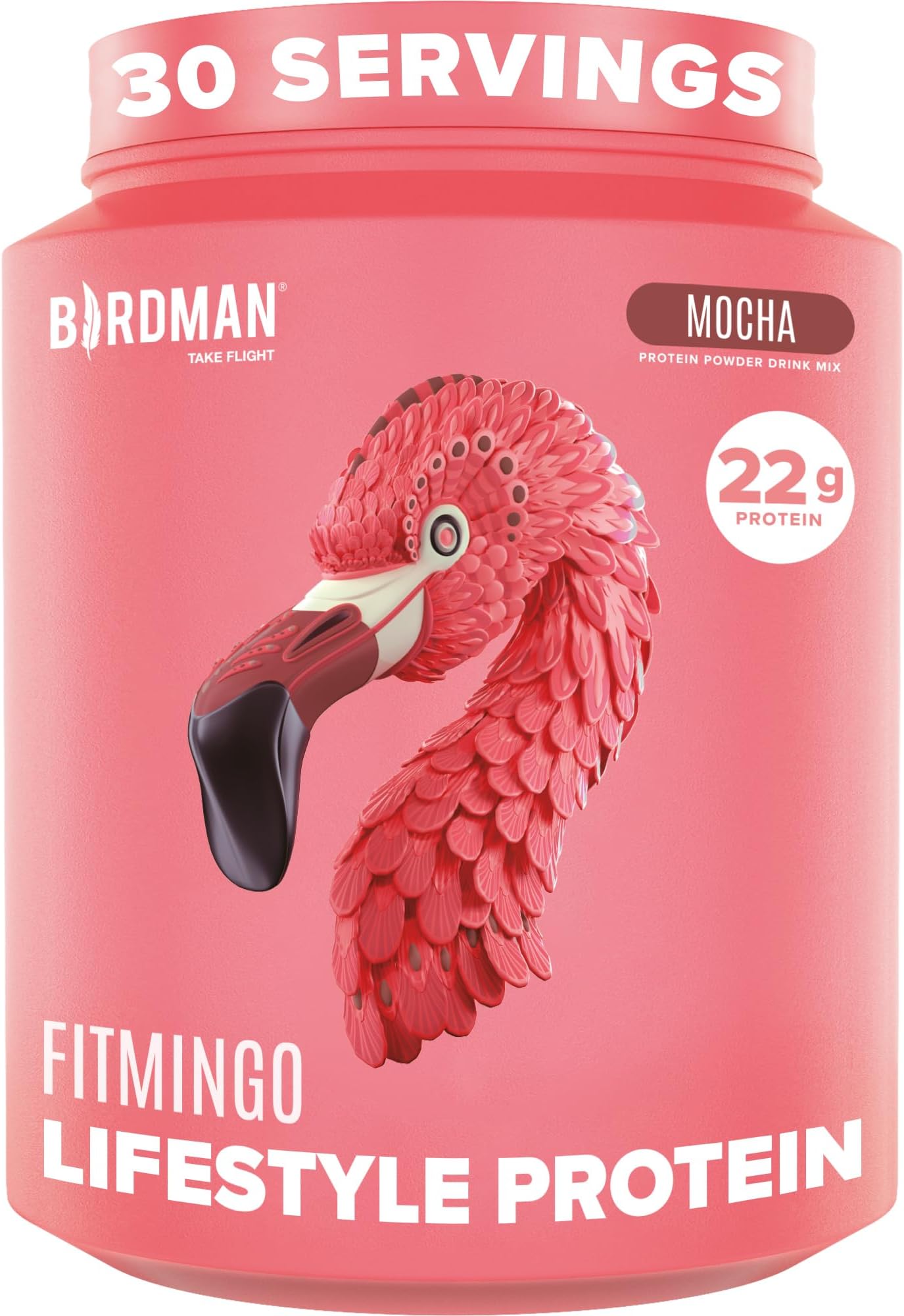 BIRDMAN Fitmingo Vegan Protein Powder with Inositol, Collagen Boosters, Hyaluronic Acid and Vitamins | Low Carb, Dairy Free, Low Calorie | 23g Plant Based Mocha Protein Powder with Myo-Inositol
