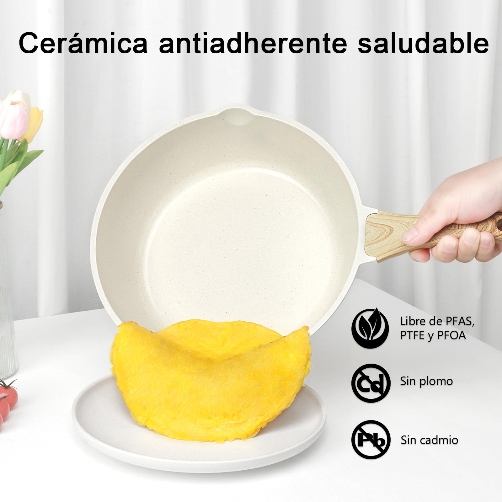 GiPP 22 Piezas Inducción Juego de Sartenes - Juego de Sartenes y Cacerolas con Revestimiento Cerámico Antiadherente, Batería de Cocina sin Tóxicos, Apta Para Diferentes Tipos de Cocinas, Blanco