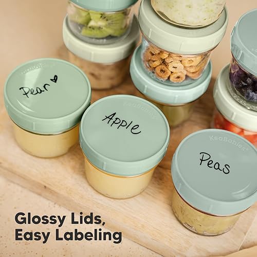 Miniatura 6 de KeaBabies Paquete de 12 recipientes de vidrio para alimentos para bebés, 4 onzas, a prueba de fugas, recipientes de almacenamiento de alimentos para
