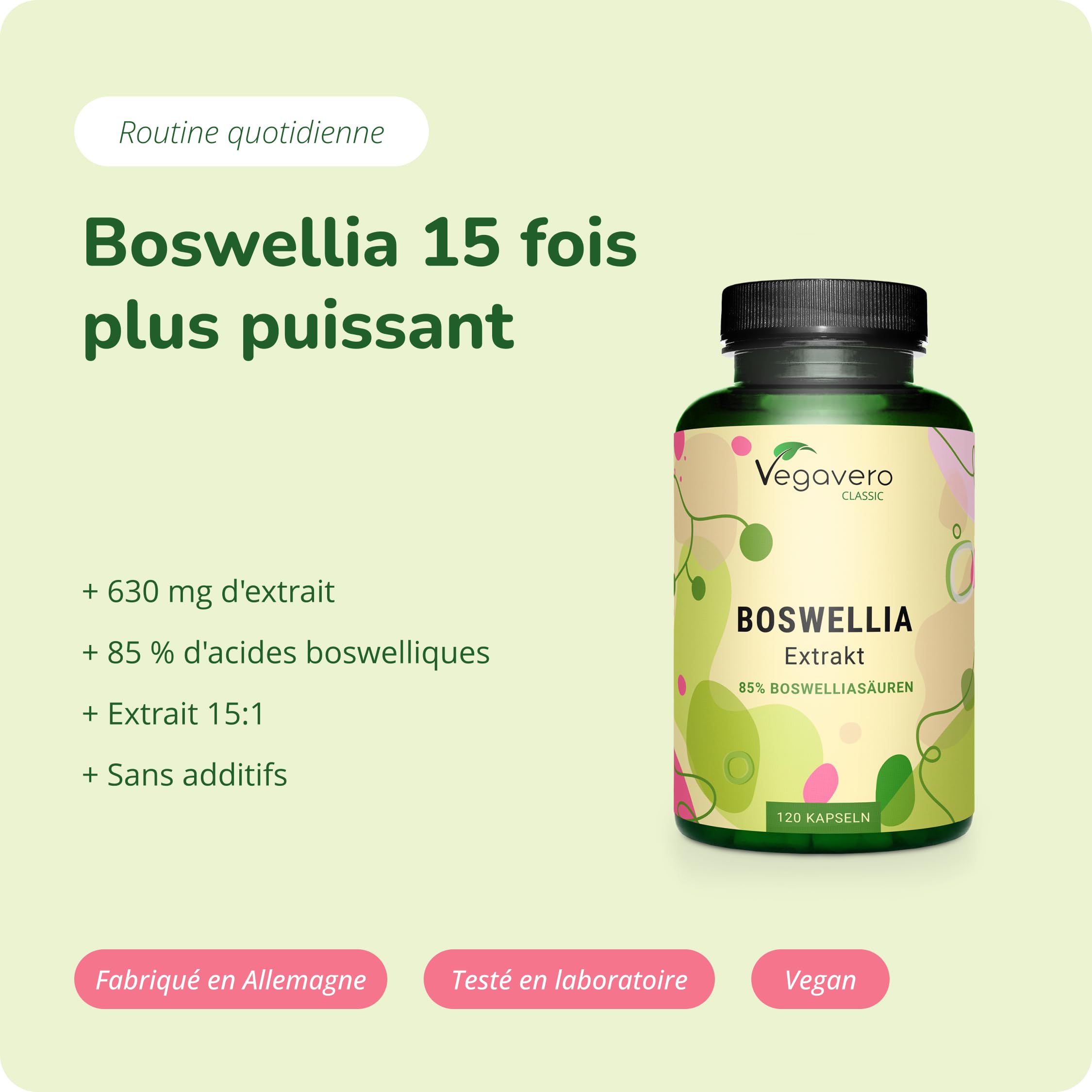 Boswellia Serrata 9450 mg | Pour 4 Mois | 85% d’Acide Boswellique | Encens Indien | Sans Additifs & Vegan | Vegavero®