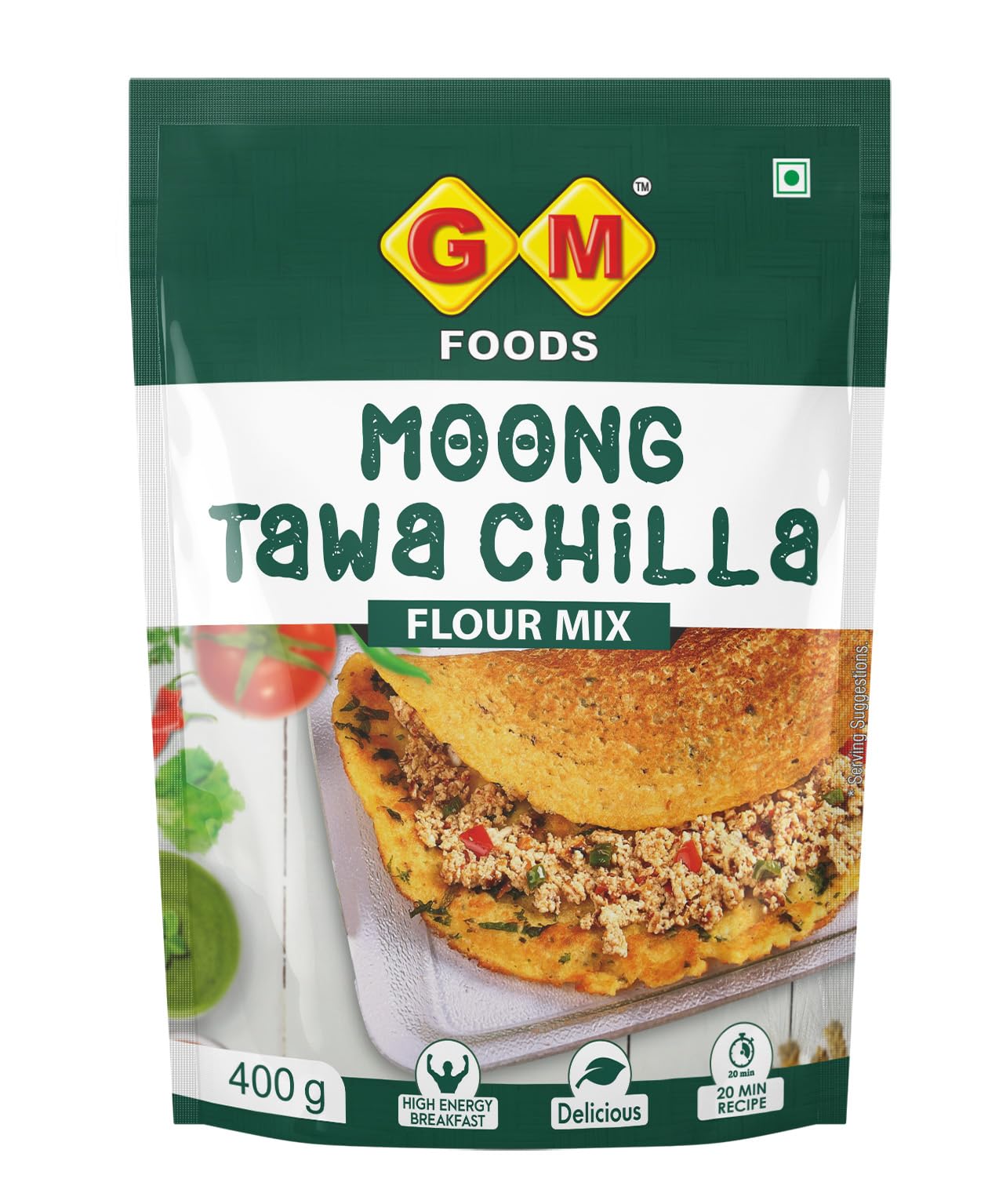 G M FOODS MOONG TAWA CHILLA FLOUR MIX 400G.