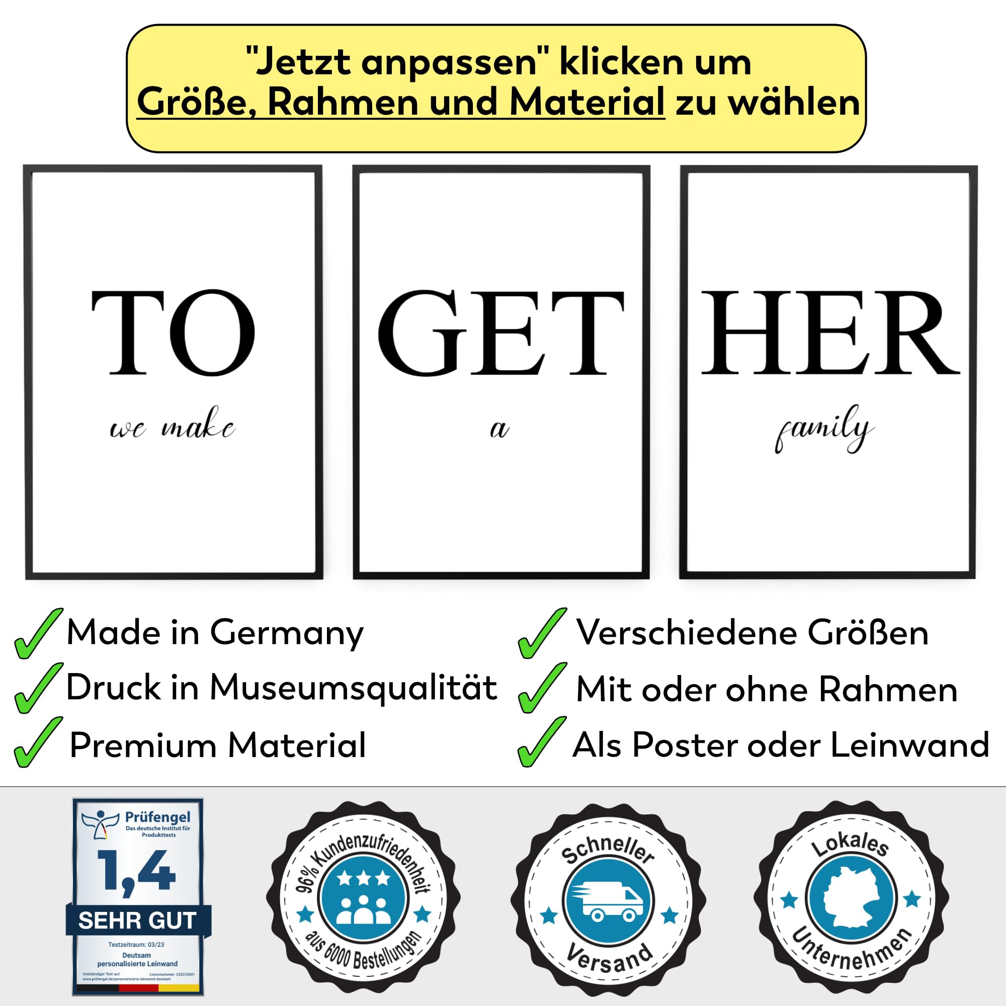 Deutsam 3er Poster Wandposter als Wohndeko für Wohnzimmer, Schlafzimmer, Flur oder Büro auch als Leinwand erhältlich (Together, 50x70cm)