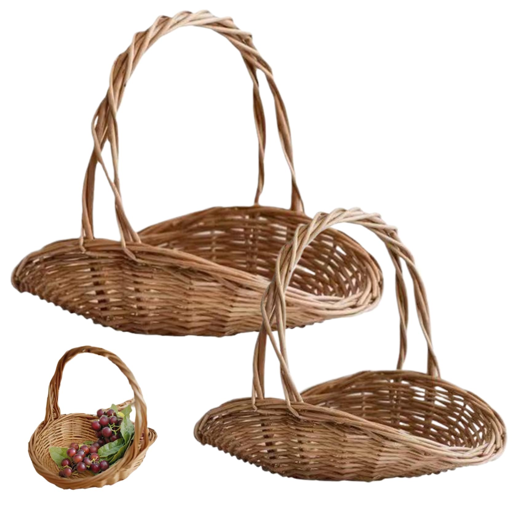 Panier de récolte, panier en osier avec poignée 2pcs panier de jardin pour rassembler des légumes panier de fleurs en osier naturel