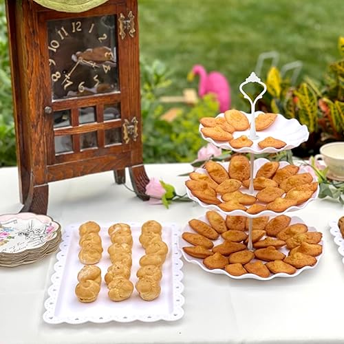 Vista 3 de 7 Pcs Dessert Table Stand Set 2 Pcs 3-Tier Plastic Cupcake Stands 1 Pc Metal White Cake Stand for Party Cookie Tray Rack Serving Tray Display Tower