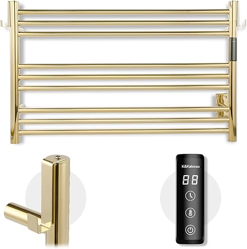 Miniatura 11 de K&KALONZO Calentador de toallas para baño, toallero calefactado de 9 barras montado en la pared con temporizador integrado, calentador de toallas