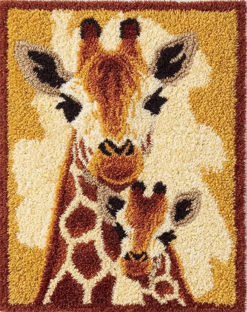 FWRTYCB 3D Latch Hook Rug Kit Giraffe DIY Latch Hook Rug Kits 20X15Inch DIY Crochet Carpet Making Beginner Set for Adults Beginners Present Decoration