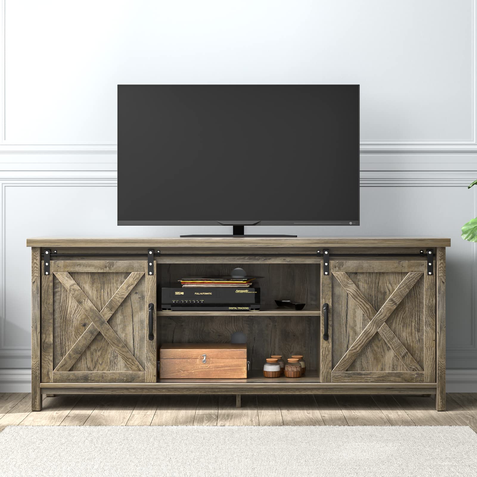 Buy AUXSOUL Farmhouse TV Stand for 65 Inch Flat Screen Wooden