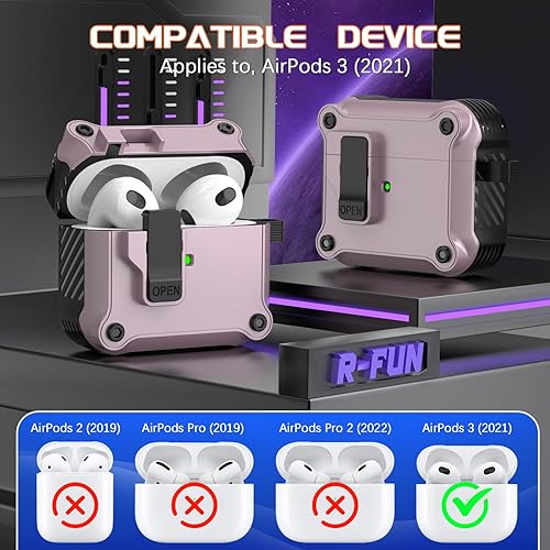 Miniatura 4 de R-fun Funda de carga para AirPods de 3 generación 2021, protección completa contra caídas, diseño de tapa desplegable automática para Apple Airpod 3