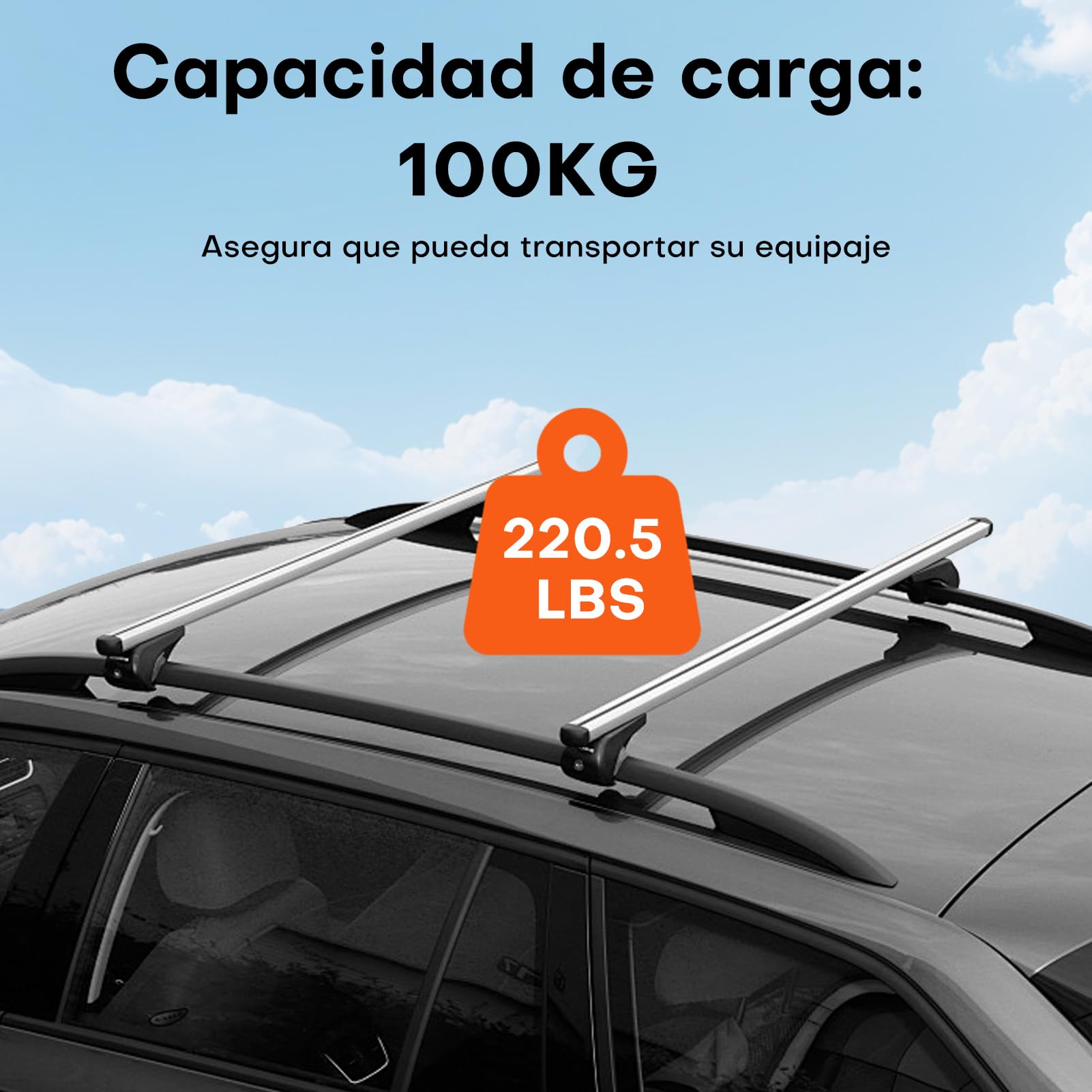 Baca Coche Universal 135cm, Aluminio, Barra Techo Auto, Compatible con Modelos con Relingas Abiertas, Carga hasta 100kg, Ideal para SUVs y Vehículos