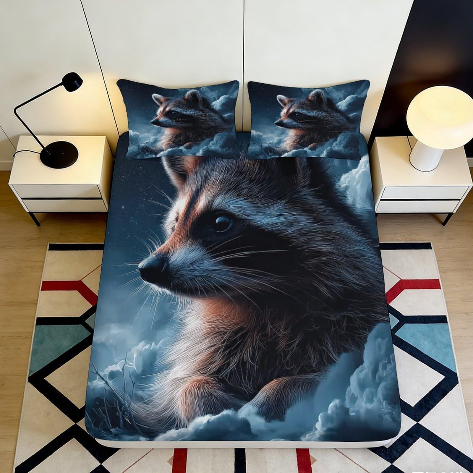 Jqzkxnhpbr Style-1 3D Printed Raccoon Forest Fitted Sheet Microfiber Anti-Slip Animal Bed Cover For Bedroom Guestroom Decor Protection 90X200x25cm