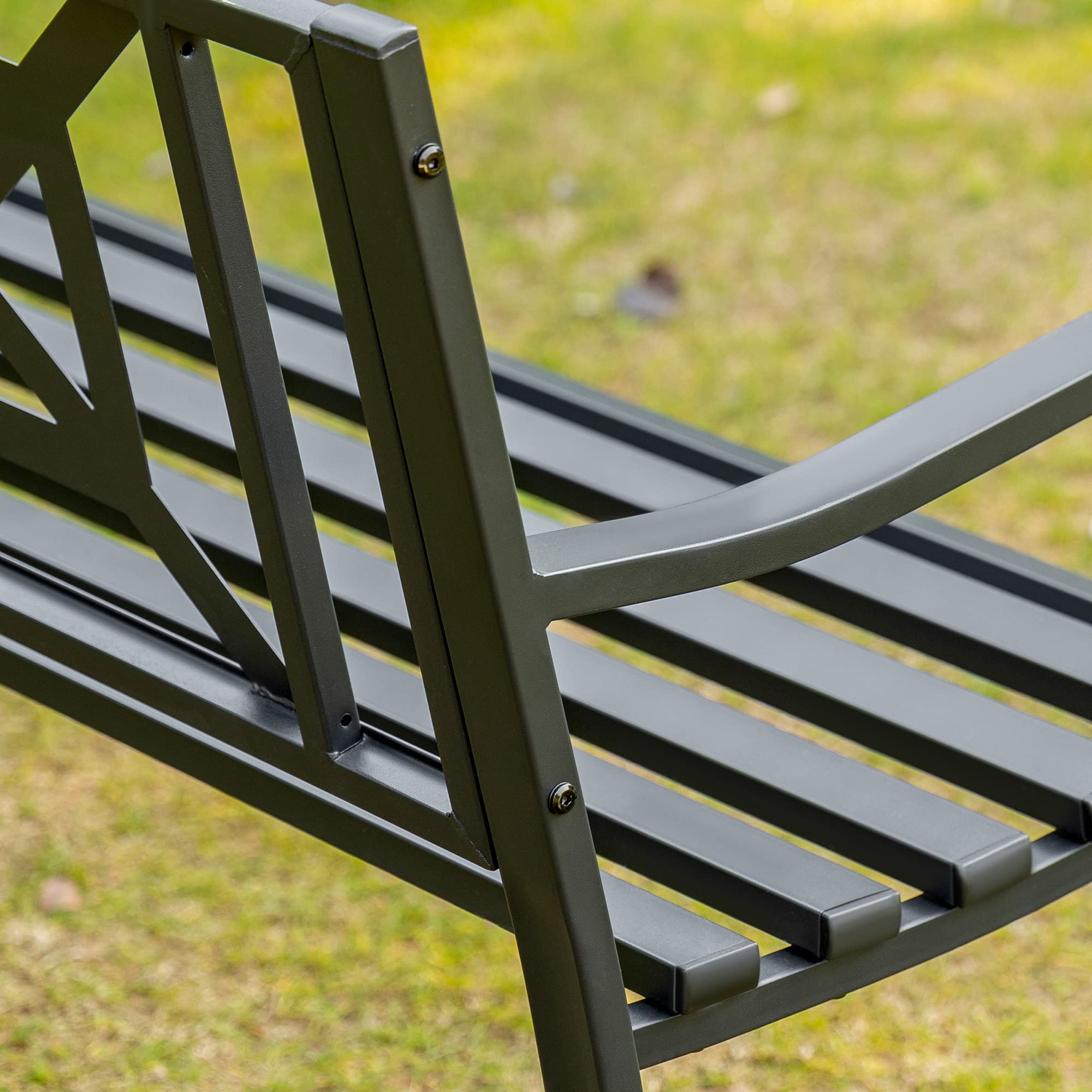 Outsunny Banco de Jardín de 2 Plazas Banco Exterior de Acero con Reposabrazos y Respaldo Decorativo para Terraza Balcón Patio Carga 240 kg 128x62,5x81,5 cm Negro