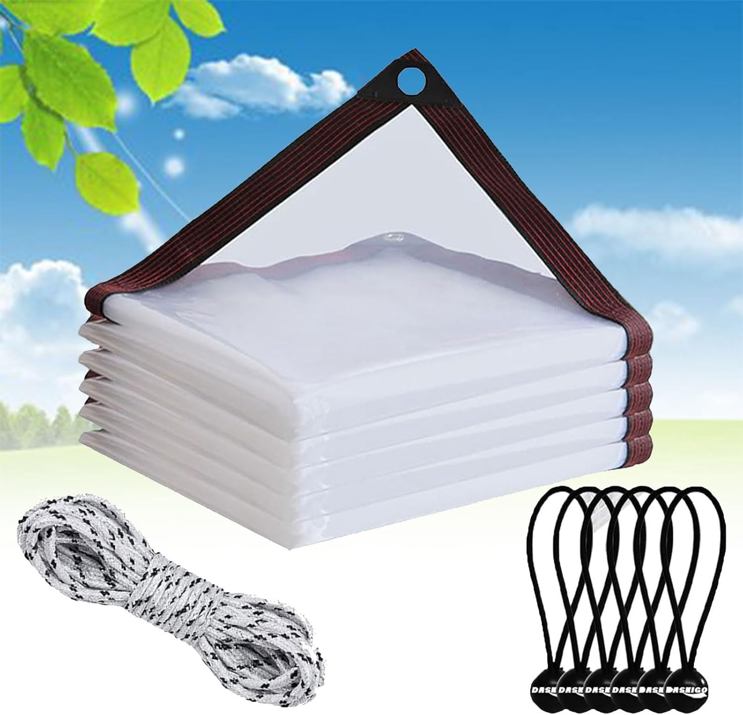 7x9 FTClear Thicken Waterproof Tarp, with Grommets for Garden, Small Tarpaulin Transparent of Firewood Rain Plastic Tarps, for Plant, Garden, Chicken Coop, Patio