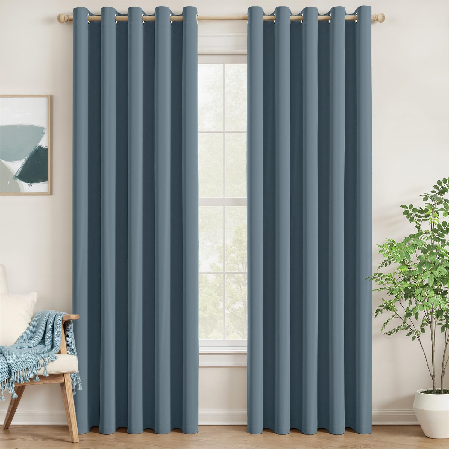MIULEE Blue Blackout Curtains for Living Room 2 Panel Set, Premium Eyelet Curtains for Bedroom, Thermal Insulated Window Curtain Drapes, Black Out Curtain 90 Drop, Each Panel 66 x 90 Inches — image 1