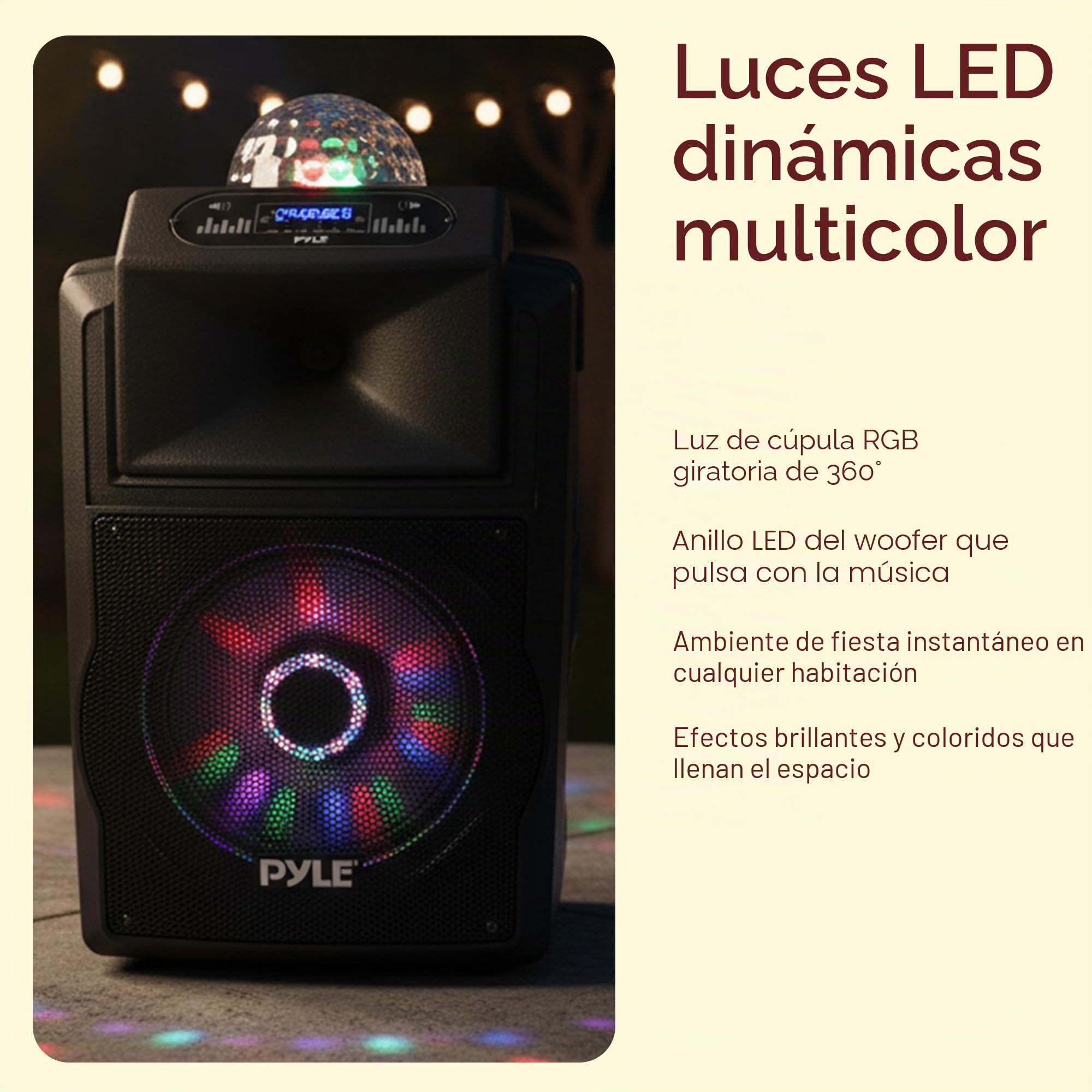 Pyle Sistema de Altavoces, PA, 700W, Bluetooth, microfono, portatil, Recargable, Interiores, Exteriores, función de grabación, micrófono, Luces de Fiesta, Radio USB/SD, Color Negro