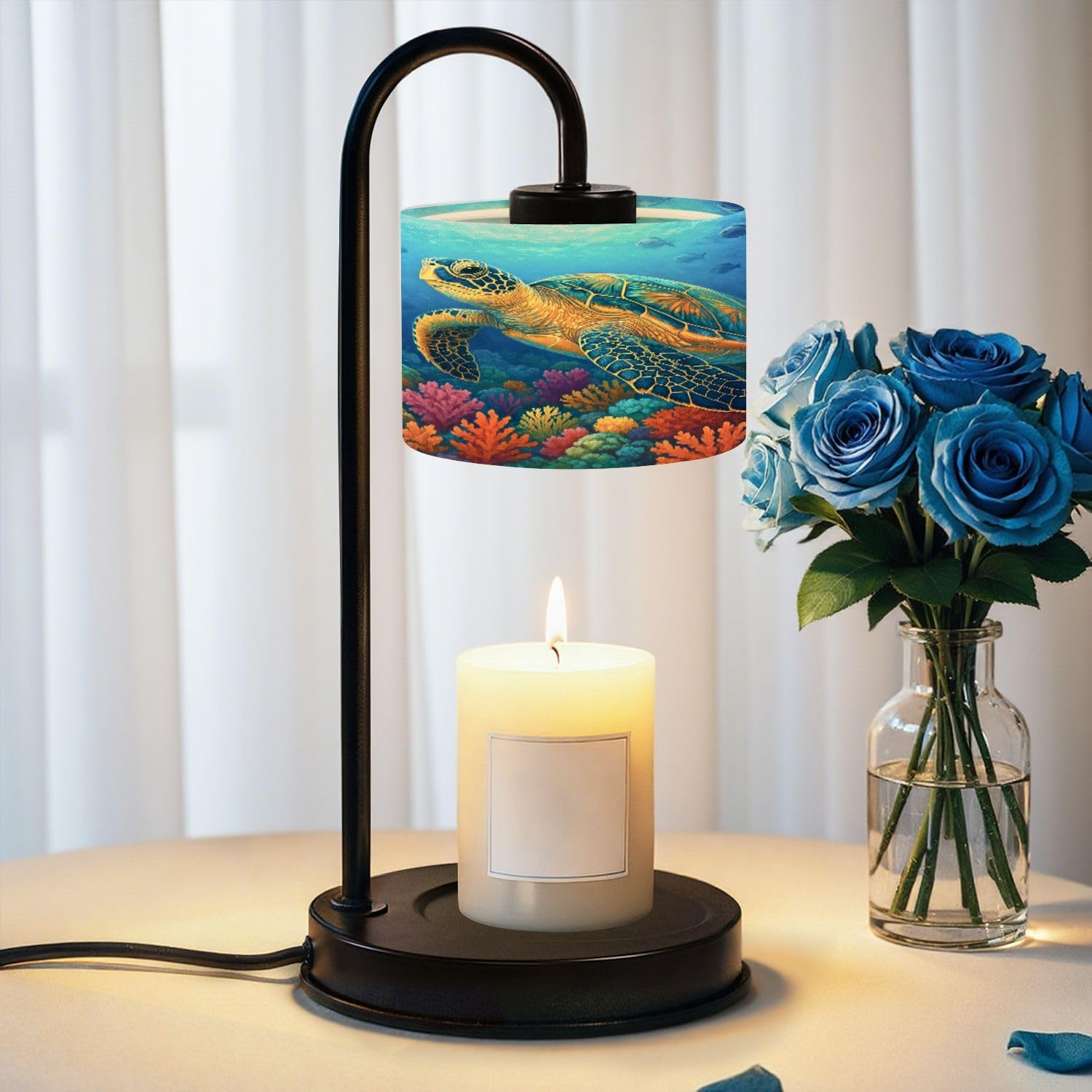 Candle Warmer Lamp with Timer Blue Ocean Sea Turtle Paintings Modern Shark Pictures Colorful Coral Dimmable Wax Warmer with 4 Bulbs for Jar Candles Women Birthday Gifts House Warming New Home Decor