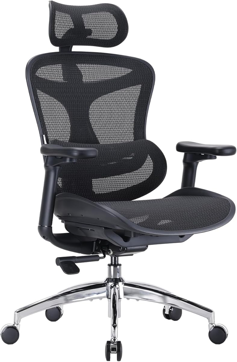 SIHOO Doro C300 Ergonomic Office Chair with Ultra Soft 3D Armrests, Dynamic Lumbar Support for Home Office Chair, Adjustable Backrest Desk Chair, Swivel Big and Tall Computer Chair Black
