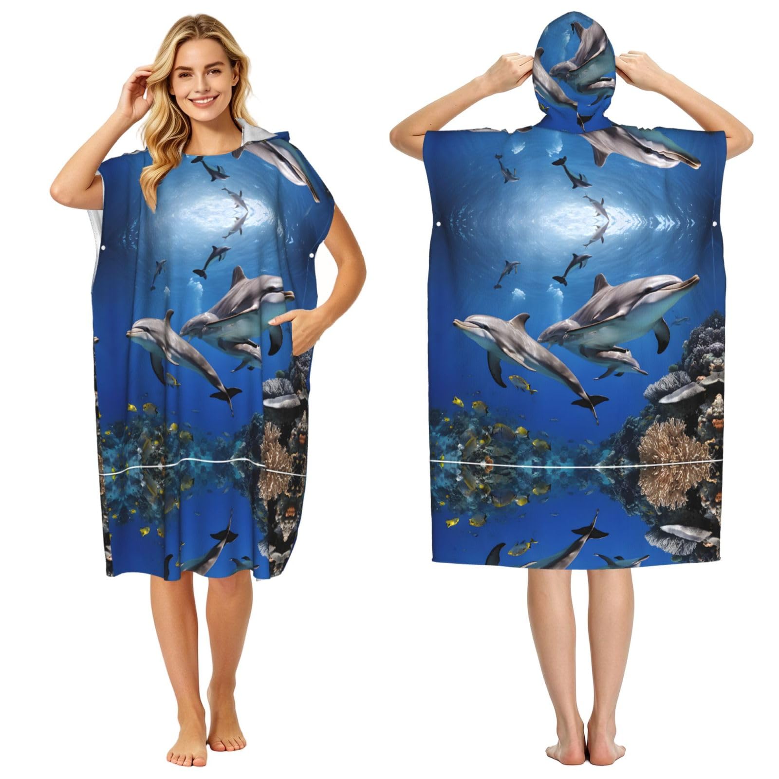 Peignoir à capuche épaulard poncho séchage rapide pour femme homme