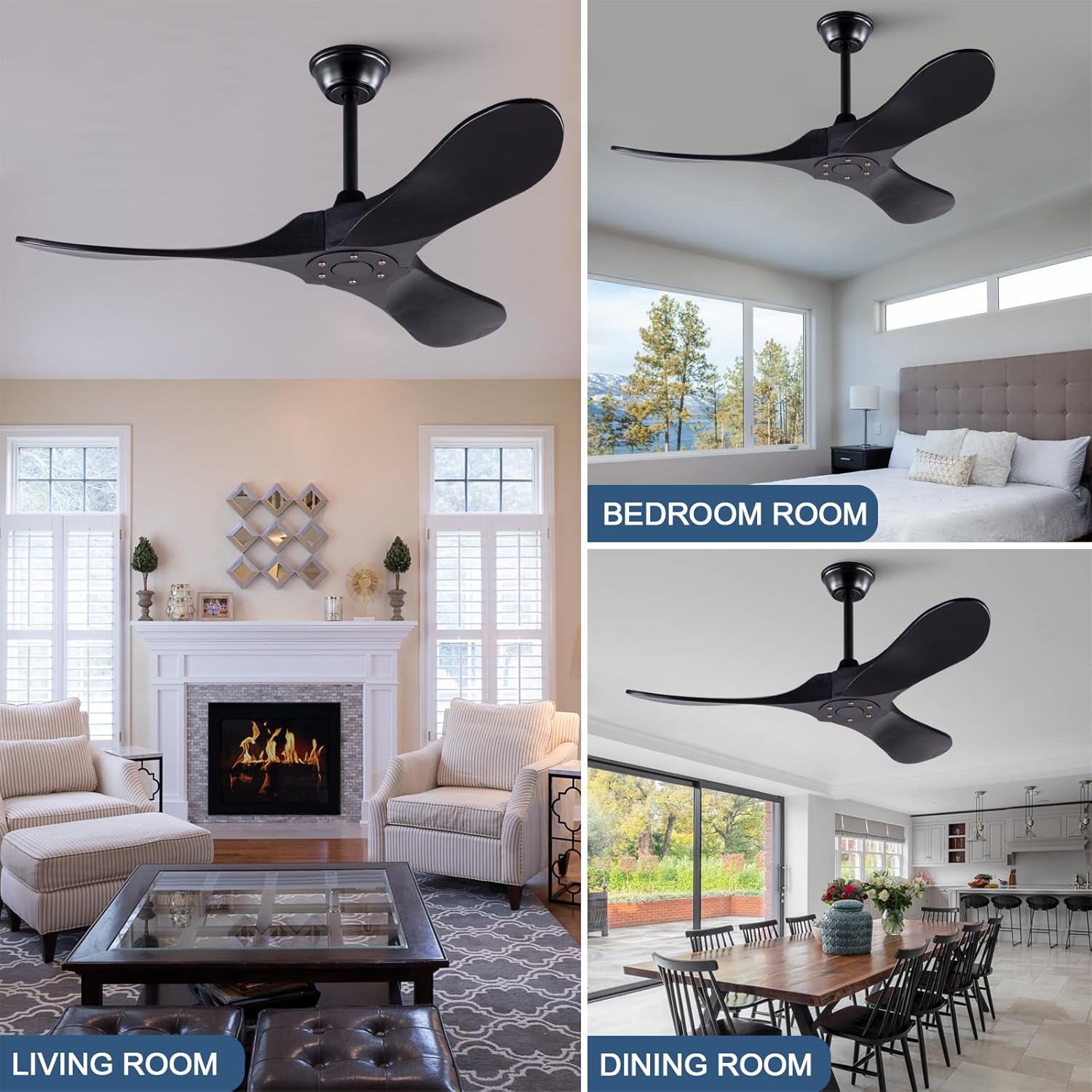 42 Inch Solid Wood Ceiling Fan with Remote,Black Ceiling Fan no Light,6 Speeds,Noiseless,Reversible DC Motor,Modern Ceiling Fans without Lights for Outdoor Indoor Bedroom Farmhouse,Patios