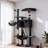 Hey-Brother 53 Inch Cat Tree Tower: Padded Perch, Cozy Hammock, Large Condo & Sisal Scratching Posts for Indoor Cats - Smoky Gray